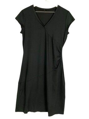 Athleta Nectar Faux Wrap Dress Black Ruched V Neck Athleisure Medium